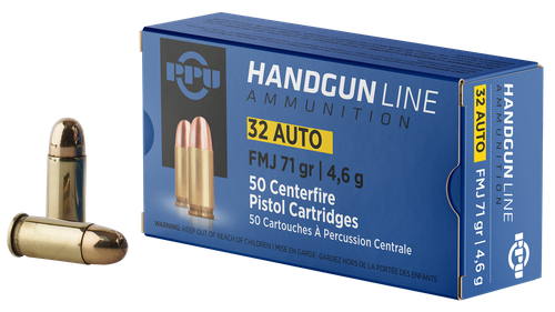 PPU PPH32AF Handgun  32ACP 71gr Full Metal Jacket 50 Per Box/20 Case