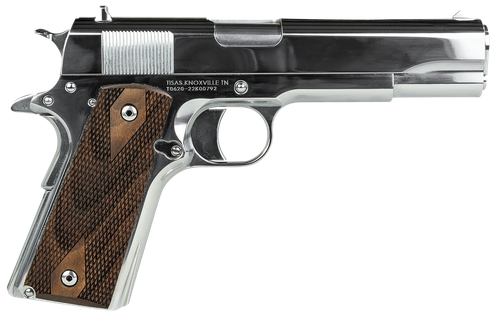 Tisas 10100513 1911 Regulator Full Size Frame 9mm Luger/38 Super 9+1 5" Stainless Steel Barrel, Polished Chrome Steel Serrated Slide, Chrome High Polished Steel Frame w/Beavertail, Turkish Walnut Grip