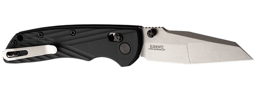 Hogue 24369 Deka  3.25" Folding Modified Wharncliffe Plain Stone Tumbled CPM MagnaCut Steel Blade, Black Textured GRN Handle