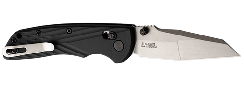 Hogue 24369 Deka  3.25" Folding Modified Wharncliffe Plain Stone Tumbled CPM MagnaCut Steel Blade, Black Textured GRN Handle