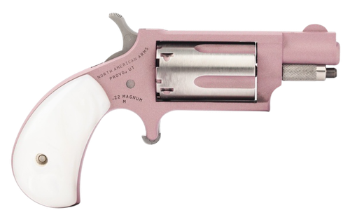 North American Arms 22MSROSE Mini-Revolver  22 WMR 5 Shot 1.13" Rose Gold Cerakote Stainless Steel Barrel & Frame, Rose Gold/Stainless Cylinder, White Pearlite Grip, Stainless Exposed Hammer,