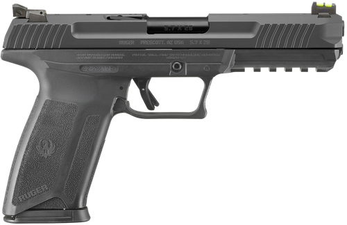 Ruger 16403 Ruger-5.7 Pro 5.7x28mm 20+1 4.94" Black Nitride Alloy Steel Barrel, Black Oxide Optic Cut/Serrated Steel Slide, Black Polymer Frame w/Picatinny Rail, Black Polymer Grip, Right Hand