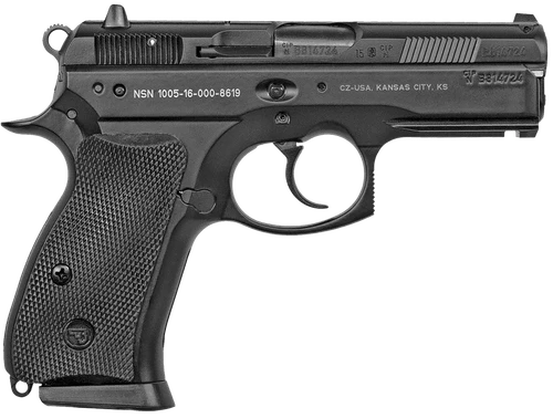 CZ-USA 01199 P-01 Compact Compact Frame 9mm Luger 10+1, 3.75" Blued Steel Barrel, Black Serrated Steel Slide, Black Polycoat Aluminum Frame w/Beavertail, Black Rubber Grip