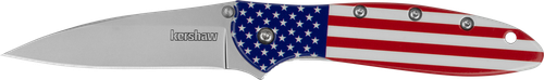 Kershaw 1660USA Leek USA EDC 3" Folding Drop Point Plain Bead Blasted 14C28N Steel Blade, Red/White/Blue Flag Aluminum Handle