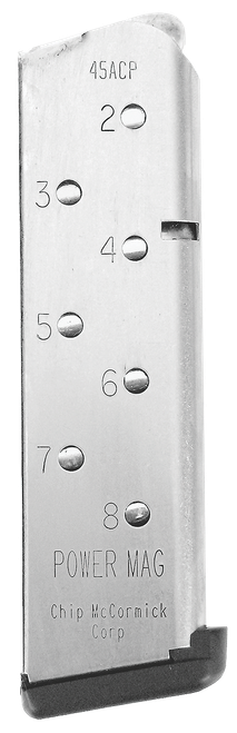 CMC Products 14131 Power Mag  8rd 45 ACP Fits 1911 Government Stainless Steel w/ Black Base Pad