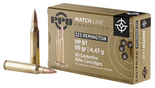 PPU PPM2231 Match  223Rem 69gr Hollow Point Boat Tail 20 Per Box/50 Case