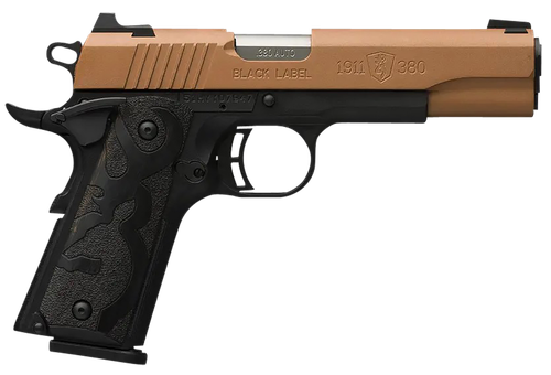 Browning 051987492 1911 Black Label Full Size Frame 380 ACP 8+1 4.25" Matte Stainless Steel Barrel, Copper Cerakote Serrated Stainless Steel Slide, Matte Black Polymer Frame, Black Polymer Grip