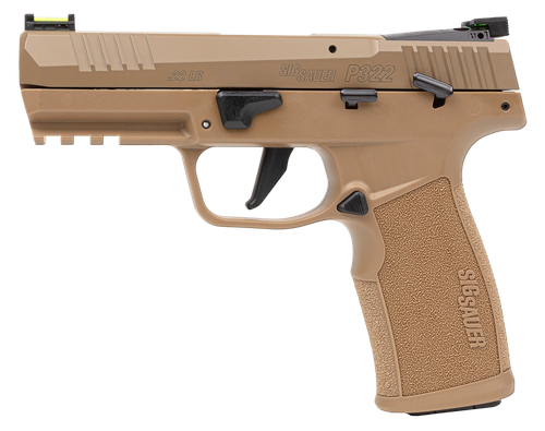 Sig Sauer 322CCAS P322  Compact Frame 22 LR 20+1 4" Black Threaded Barrel, Coyote Tan Cerakote Optic Ready/Serrated Slide, Coyote Tan Polymer Frame w/Picatinny Rail, Polymer Grip, Ambidextrous