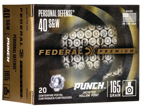 Federal PD40P1 Punch Personal Defense 40S&W 165gr Jacketed Hollow Point 20 Per Box/10 Case