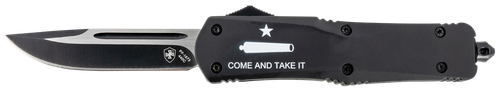 Templar Knife LCATI331 Gen II Come And Take It Large 3.50" OTF Drop Point Plain Black Oxide Stonewashed 440C SS Blade, 5.25" Black "Come And Take It" Aluminum Handle, Glass Breaker