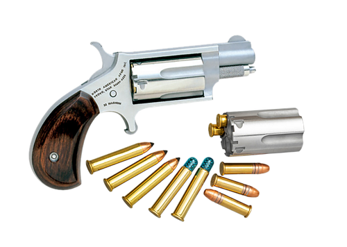 North American Arms 22MSC Mini-Revolver  22 LR/22 WMR 5 Shot 1.13" Stainless Steel Barrel, Frame & Cylinder, Rosewood Birdshead Grip Exposed Hammer