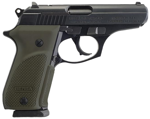 Bersa T380PMC Thunder Combat Sub-Compact Frame 380 ACP 15+1, 3.50" Black Steel Barrel, Matte Black Serrated Steel Slide & Aluminum Frame w/Beavertail, Olive Wrap-Around Grip