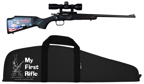 Crickett KSA2240BSC Youth Package 22 LR Caliber with 1rd Capacity, 16.12" Barrel, Blued Metal Finish & Black Synthetic Stock Right Hand (Youth) Includes Scope & Case