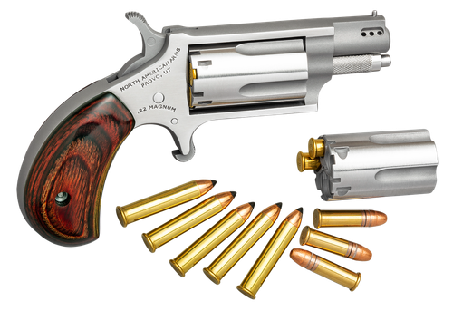 North American Arms 22MSCP Mini-Revolver Combo 22 LR/22 WMR 5 Shot 1.63" Stainless Steel Ported Barrel, Stainless Steel Frame & Cylinder, Rosewood Birdshead Grip, Exposed Hammer