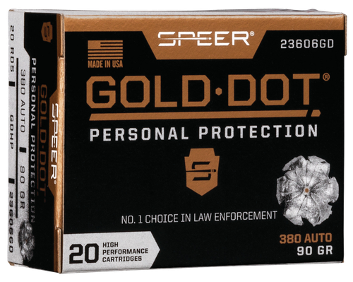Speer 23606GD Gold Dot Personal Protection 380ACP 90gr Hollow Point 20 Per Box/10 Case