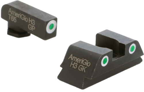AmeriGlo GL430 Classic Tritium Sight Set for Glock  Green Tritium White Outline Front Sight-Green Tritium White Outline Rear Sight