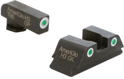 AmeriGlo GL430 Classic Tritium Sight Set for Glock  Green Tritium White Outline Front Sight-Green Tritium White Outline Rear Sight
