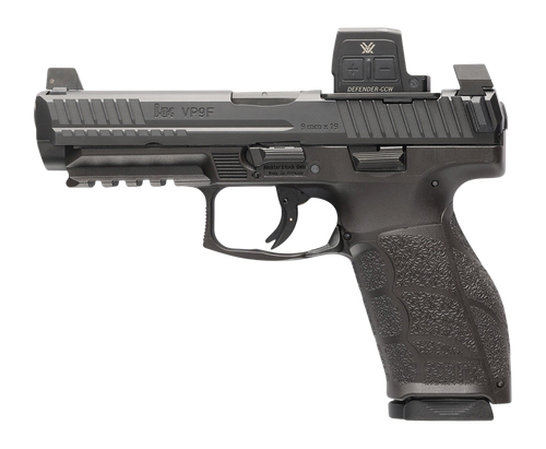 HK 81001351 VP9A1 F w/Optic 9mm Luger 15+1 4.53" Black Barrel & Steel Serrated w/Optic Slide, Black Polymer Frame w/Picatinny Rail, Textured Grip, Vortex CCW