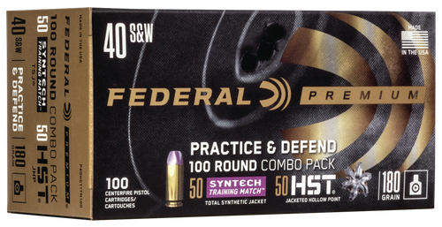 Federal P40HST1TM100 Premium Practice & Defend 40S&W 180gr HST JHP/Syntech TSJ 100 Per Box/5 Case