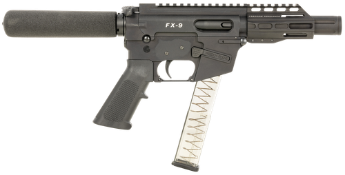 FREEDOM ORDNANCE FX9P4T FX-9  9mm Luger 32+1 4", Black, M-LOK Handguard, Padded Buffer Tube, A2 Grip, 3" Faux Suppressor, Includes Sling