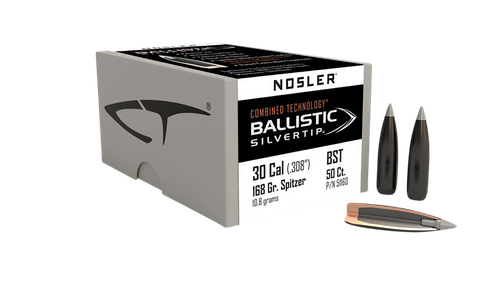 Nosler 51160 Ballistic Silvertip  30Cal 168gr Spitzer Point 50/Box