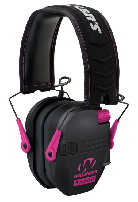Walker's GWPRSEMPNK Razor Slim Electronic Muff 23 dB Over the Head Black Polymer w/Pink Accents
