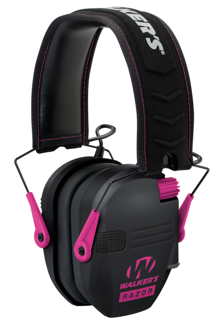 Walker's GWPRSEMPNK Razor Slim Electronic Muff 23 dB Over the Head Black Polymer w/Pink Accents