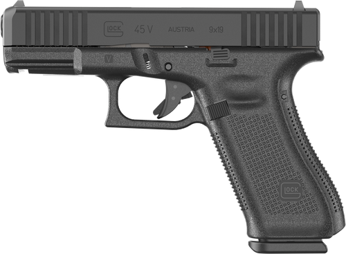 Glock PV4550203 G45 V Crossover 9mm Luger 17+1 4.02" Black GMB Barrel, Black nDLC Steel Serrated Slide, Black Polymer Frame w/Accessory Rail, Textured polymer Grip, Ambidextrous