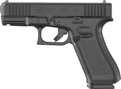 Glock PV4550203 G45 V Crossover 9mm Luger 17+1 4.02" Black GMB Barrel, Black nDLC Steel Serrated Slide, Black Polymer Frame w/Accessory Rail, Textured polymer Grip, Ambidextrous