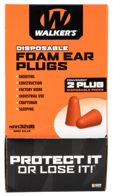 Walker's GWPFOAMPLUG Foam Ear Plugs Counter Display Disposable 32 dB Orange 100 Pair (200 Count)