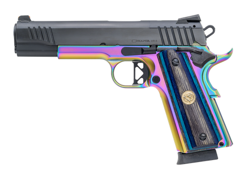 Chiappa Firearms 440237 1911 Superior Full Size Frame 45 ACP 8+1 5" Black Optic Ready/Serrated Slide, Blue Laminate Grip, RMR/RMSc Footprint
