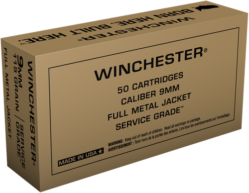 Winchester Ammo SG9W Service Grade  9mmLuger 115gr Full Metal Jacket 50 Per Box/10 Case