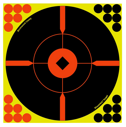 Birchwood Casey 34850 Shoot-N-C Reactive Target Self-Adhesive Paper Black/Yellow/Red 8" Bullseye BMW 50 Pack