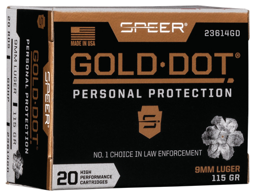 Speer 23614GD Gold Dot Personal Protection 9mmLuger 115gr Hollow Point 20 Per Box/10 Case