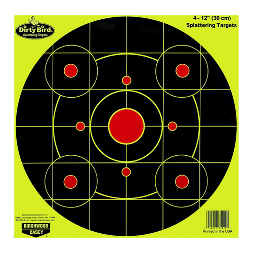 Birchwood Casey 35912 Dirty Bird Sight-In Circle Paper Hanging Pistol/Rifle 12" Black/Red 4 Per Pkg