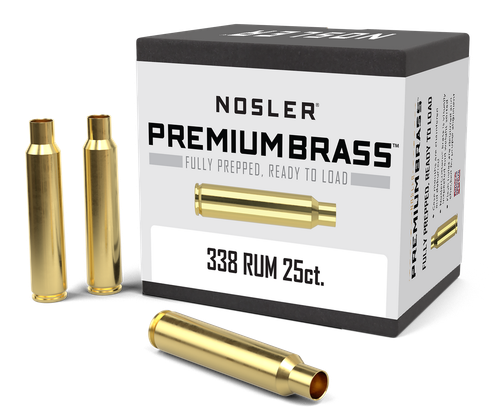 Nosler 11912 Premium Brass Unprimed Cases 338RUM Brass 25Count
