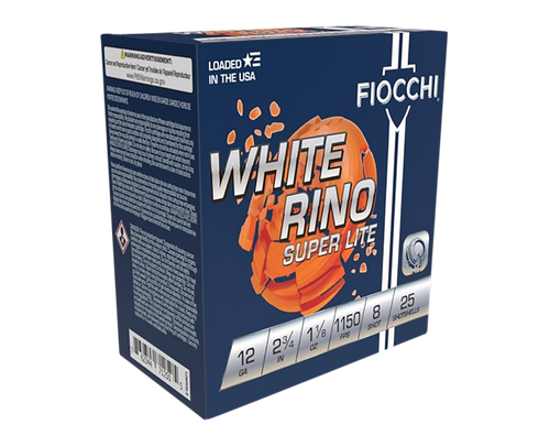 Fiocchi 12WRSL8 Exacta Target White Rino Super Light 12Gauge 2.75" 1 1/8oz 8Shot 25 Per Box/10 Case