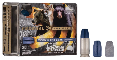 Federal P10SHC1 Premium  10mmAuto 200gr Solid Core Synthetic Flat Nose 20 Per Box/10 Case