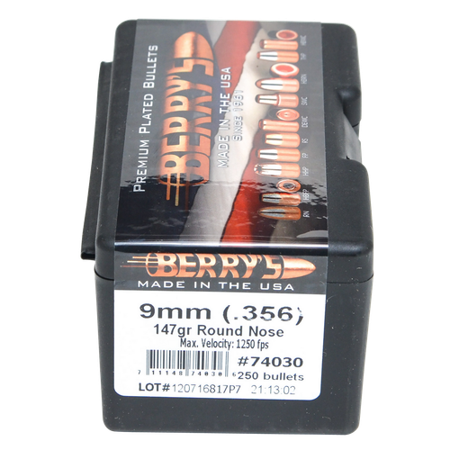 Berry's 74030 Superior Pistol 9mm/356 147gr Round Nose 250/Box