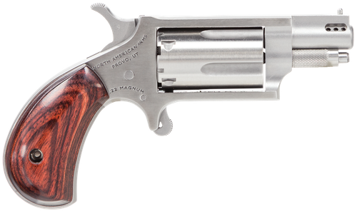 North American Arms 22MSP Mini-Revolver  22 WMR 5 Shot 1.13" Stainless Steel Ported Barrel, Frame & Cylinder, Rosewood Birdshead Grip, Exposed Hammer