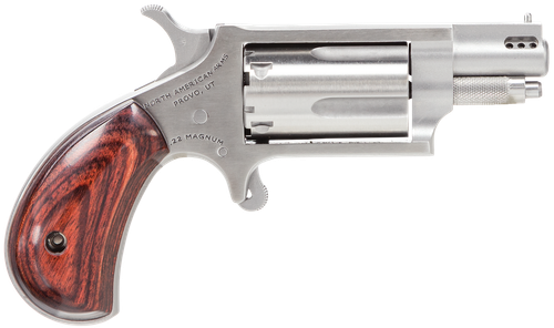 North American Arms 22MSP Mini-Revolver  22 WMR 5 Shot 1.13" Stainless Steel Ported Barrel, Frame & Cylinder, Rosewood Birdshead Grip, Exposed Hammer