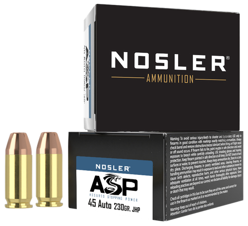 Nosler 51277 Assured Stopping Power Handgun 45ACP 230gr Jacketed Hollow Point 20 Per Box/20 Case