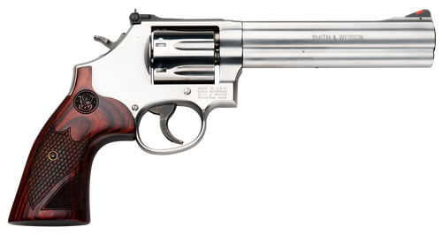 Smith & Wesson 150712 Model 686 Plus Deluxe 357 Mag or 38 S&W Spl +P Stainless Steel 6" Barrel, 7rd Cylinder, Satin Stainless Steel L-Frame, Textured Wood Grip, Internal Lock