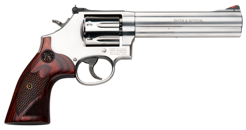 Smith & Wesson 150712 Model 686 Plus Deluxe 357 Mag or 38 S&W Spl +P Stainless Steel 6" Barrel, 7rd Cylinder, Satin Stainless Steel L-Frame, Textured Wood Grip, Internal Lock