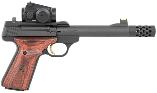 Browning 051580490 Buck Mark Hunter 22 LR 10+1 5.90" Bull/Threaded/Muzzle Brake Barrel, Matte Black Serrated Steel Slide & Aluminum Frame Laminate Cocobolo Grips, Vortex Crossfire Red Dot
