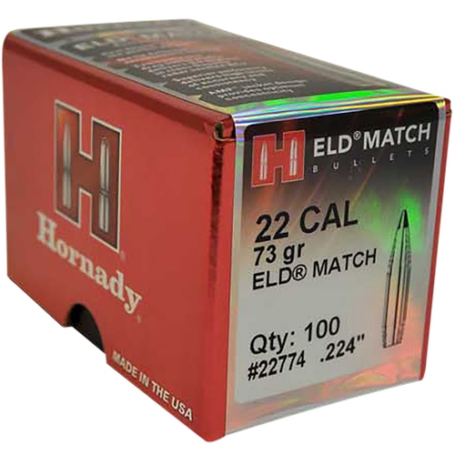 Hornady 22774 ELD Match  22 Cal .224 73 gr Extremely Low Drag Match 100 Per Box/ 25 Case