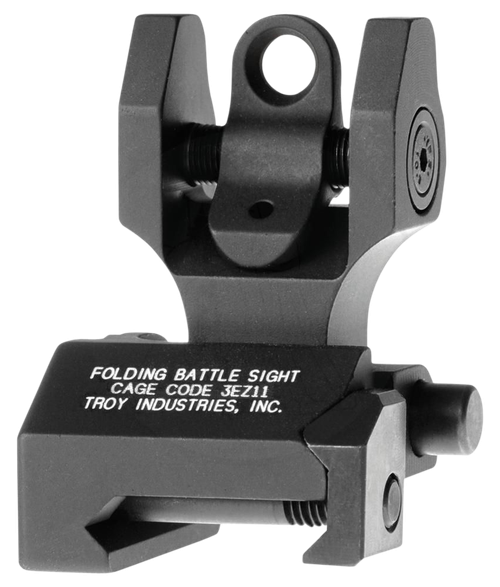 Troy Ind SSIGFBSROBT00 Rear Folding BattleSight Round  Black Hardcoat Anodized for AR-15
