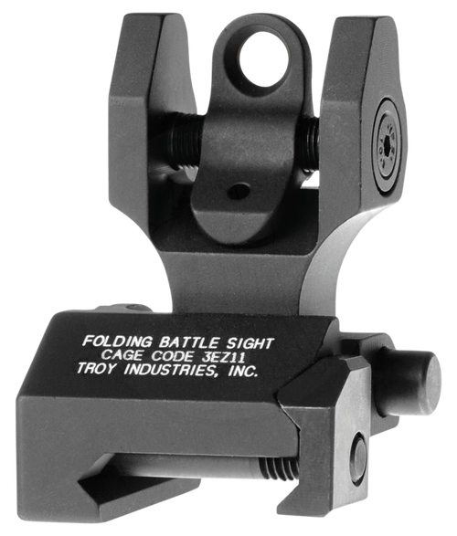 Troy Ind SSIGFBSROBT00 Rear Folding BattleSight Round  Black Hardcoat Anodized for AR-15