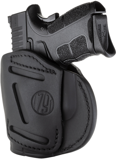 1791 Gunleather 4WH4SBLR 4-Way  IWB/OWB Size 04 Stealth Black Leather Belt Clip Compatible w/Glock 26/Springfield XD/XDS/S&W M&P Shield Plus Right Hand