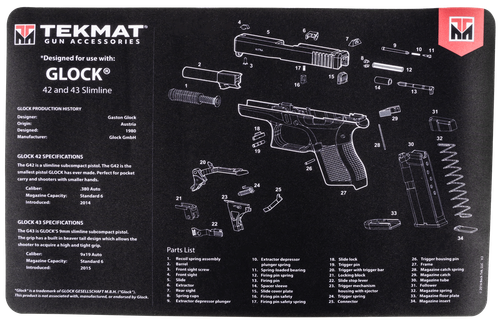 TekMat TEKR17GLOCK4243 Glock 42/43 Cleaning Mat Black/White Rubber 11"x17" Glock 42/43 Parts Diagram